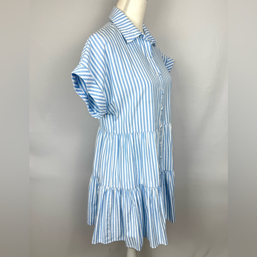 Aqua Bloomingdales Tiered Short Sleeve Shirtdress Blue White Stripes Small - Picture 6 of 9